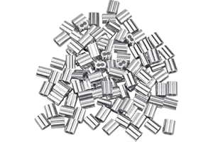 CHANGRONGSHENG 100 Pcs Loop Sleeve Clips Double Holes Clips Aluminum Sleeves Cable Crimps with Double Ferrules/Holes for 2mm Cable Wire Rope Photo Clothes Hanging Pet Leash Aluminum Crimping Fittings-Silver