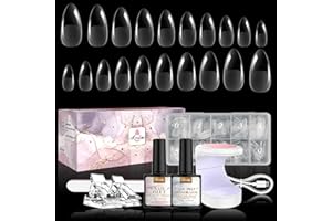 Kredioo Gel X Nail Extension Kit, 500Pcs Acrylic Nail Tips Medium Almond Pre-Shaped with 4 in 1 Nail Glue Base Coat, UV Nail Lamp, Prep Dehydrator, Beginner Fast DIY Manicure Nail Art Kit