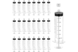 JIBENGAO 25 Stück 60ml Spritzen, Einzeln Verpackt, PlastikSpritze Ohne Nadel, Luer Lock Spritze für Wissenschaftlich Labore, Tierfütterung, Measuring Liquids und Feine Dosierungen, Messspritze, Weiß