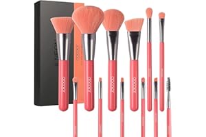 docolor Makeup Brushes 10Pcs Makeup Brush Set Premium Synthetic Wood Handle Make Up Brushes for Powder Kabuki Foundation Contour Concealer Eye Shadow Blending Liner，Neon Peach
