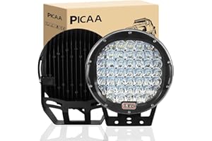 PICAA LED Pods Light Bar 9inch Black Round 2Pcs 225W 22500Lm Waterproof Spot Beam Led Work Light Off Road Lights Driving Light Compatible with Truck SUV ATV Tractor Boat