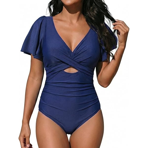 UMIPUBO Zwempak voor dames, eendelig badpak voor dames, buikcontrole, badmode, V-hals, zwempak met beugel, halternek, zwempak voor vrouwen, Streep Navy, S