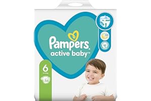 ‎PAMPERS Pampers Pieluchy Rozmiar 6 (13-18kg), Active Baby Pieluszki, 56 Sztuk, Ochrona Przed Przeciekaniem Przez Całą Dobę