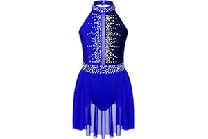 TiaoBug Vestido de Danza Clásica para Niña Maillot sin Manga de Lentejuelas Brillante de Gimnasia Rítmica Patinaje Leotardo Ballet Vestido de Bailarina