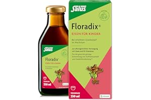 ‎SALUS Salus Floradix Eisen für Kinder - Tonikum 1x 250 ml - Tonikum mit Eisen, B-Vitaminen und natürlichem Vitamin C - bei erhöhtem Eisenbedarf für Kinder im Wachstum - vegan