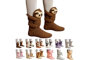 Generisch 3D Stricksocken mit Tieren,Animal Socks,Handgehäkelte Tiersocken, Doppellagige Baumwolle,Winter Warme Umarmung Kuschelsocken Damen Kuschelsocken Herren Weihnachten Socken