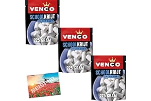 HOLLAND-BOX BY VRIENS Venco Schoolkrijt Lot de 3 x 225 g de mélange de réglisse | réglisse douce et croustillante avec remplissage doux à l'anis | Craies scolaires | Bonbons Hollande | Gommes à vin | Mélange de différentes