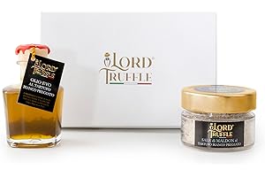 Lord Truffle | Set Regalo Lusso: 1 Olio EVO Italiano al Tartufo Bianco Pregiato 100ml e 60 g di Fiocchi di Sale Maldon con Tartufo Bianco Italiano Pregiato, Qualità 100% Italiana
