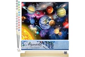 Figured'Art Dipingere con i Numeri - Paint by Numbers Sistema Solare, Passatempo per Adulti, Kit Completo, Hobby Creativi - 40x50cm cornice in legno fai da te
