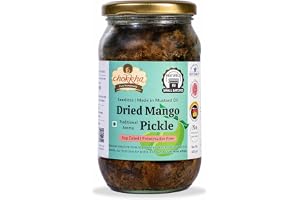 Chokkha Traditional Homemade Dried Mango Pickle (Aam) | Sukha Aam ka Achar | Authentic Indian Taste | Traditional Family Recipe | No Vinegar, Additives or Preservatives | Sundried and Freshly Grounded Spices | Handcut and Pure Homemade| Very Less Oil | Seedless (No Guthli) | 400 Gm