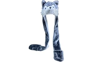 JK Home Déguisement Enfant Adulte Bonnet Animal Peluche 3 en 1 Chapeau d'hiver Echarpe Gants