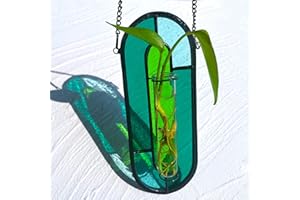 LITMIND Stained Glass Plant Propagation Station, Hanging Hydroponic Planter Terrarium with 2 Glass Tubes - Perfect for Home & Garden Décor
