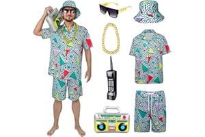 YQVGFBY 80er 90er Jahre Outfit Herren Retro Shirts und Shorts Set, Hip-Hop Strand T-Shirts und Shorts, Jogginganzüge, Badass-Kostüme, Faschingskostüme, Karnevalskostüme