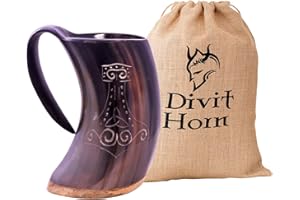 DIVIT HORN Divit Viking Fini Naturel Corne à Boire Chope (Mjolnir, Polished)