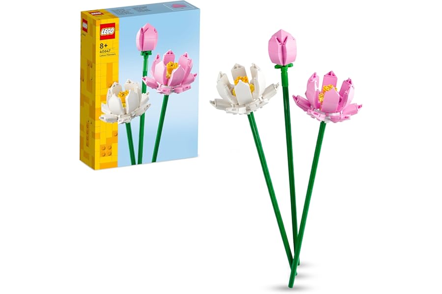 LEGO Botanicals Lotus Flowers - Faux Flower Bouquet Building Set for 8+ Year Old Girls and Teens - Bedroom Decoration or Desk Decor - DIY Birthday Gift Idea - 40647