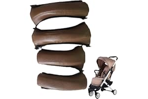 Eayoly Funda para Cochecito Bebe, 4PCS Silla Paseo Apoyabrazos Cubierta, Fundas Cuero PU para Empu�Adora Silla Paseo con Cierre Cremallera, Funda Manillar Carro Bebe Universal (Marrón)