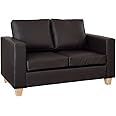 Home Detail 2 Seater Sofa in Faux Leather, Leather Sofa in a Box with Minimal Assembly in Black or Brown, 2 Seater Sofas & Couches in Faux Leather (Brown)