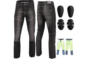 Vaster Jeans de moto pour homme - Pantalon de protection renforcé en denim avec doublure en Kevlar - Homologué CE - HIP et genoux amovibles - Coupe moderne - Noir