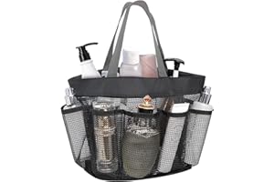 FuninCrea Borsa da Doccia in Rete, Borsa da Doccia Pieghevole Portatile con Maniglia Borsa da Toilette Multifunzione con 8 Scomparti per Campeggio per Articoli da Toeletta Vestiti (Grigio)