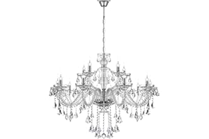 TRY-YEAN Lampadario Trasparente a 15 Braccia Lampadario in Cristallo Vintage Sospensione Classico in K9 Cristalli Gocce con Catena Regolabile per Camera da Letto, Soggiorno, Corridoio, Ingresso E14