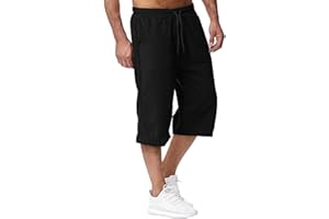 BASTWAHL 2025 Short Lin et Bermuda Homme 3/4 Long D'Été Pantacourt Coton, pour La Plage, Le Yoga, Le Jogging, Pantalon Taille Elastique Décontracté