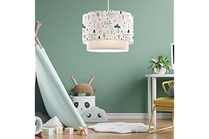 lux.pro Lámpara Colgante Infantil Lurgan Lámpara de Techo para Niños con Motivo de Árboles para Dormitorio 1xE27 Pantalla Doble de Tela 70 x Ø 30 cm Blanco