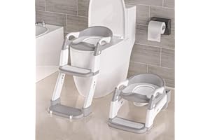 MOMTEND Potty Training Toilet Seat, Upgrade 3 in 1 Toddler Toilet Seat and Steps Stool for Boys Girls, Non-Slip Splash Guard KidsToilet Seat with Ladder, Adjustable Child Toilet Training in Bathroom
