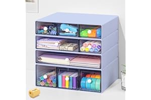 JOENCOST Desk Organizer with 9 Drawers, 4 Tier Plastic Stackable Storage Drawers for Desk Storage, Office Stationary Makeup Organizer Suit for Home Office and School