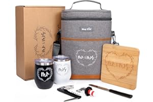 Hap Tim Cadeaux de mariage pour couples, cadeaux de fête prénuptiale, cadeaux de fiançailles pour jeunes mariés, cadeaux de Mr et Mrs – Sac isotherme pour transporter le vin avec gobelets, Borad au
