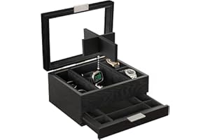 CASE ELEGANCE Caja organizadora de Reloj de 8 Ranuras para Hombres, Acabado Negro, Caja de exhibición de Reloj, Bandeja de Valet Modular, Apple Watch Compatible con Apple Watch Stand