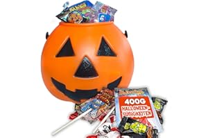 ‎IAMI Kürbis Halloween gefüllt mit verschiedenen Süßigkeiten | Halloween Süßigkeiten | Kürbis + 400 Gramm Süßigkeiten und Leckereien für Halloween [IAMI]