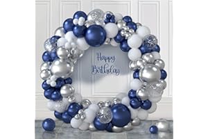 NETNOLOGY Kit per arco di palloncini blu navy da 117 pezzi, con palloncini blu navy, argento e bianchi, per feste di compleanno, baby shower, matrimoni, lauree