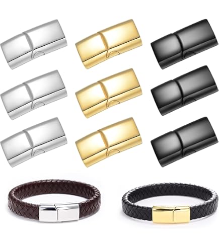 VGOL 2 STKS Magnetische Armband Sluitingen Rechthoek Koord Eindkappen Rvs Sluiting Gesp voor Armband Sieraden Maken Gat Maat 12x6mm 8x5mm Zilver, Multisize, Metaal