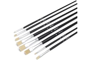 Elan Juego de Pinceles Bright (Plana Corta), 8 Piezas de Pinceles Sintéticos Tipo Cerda, Pincel Pelo Sintetico de Mango Largo, Pinceles de Cerda Oleo