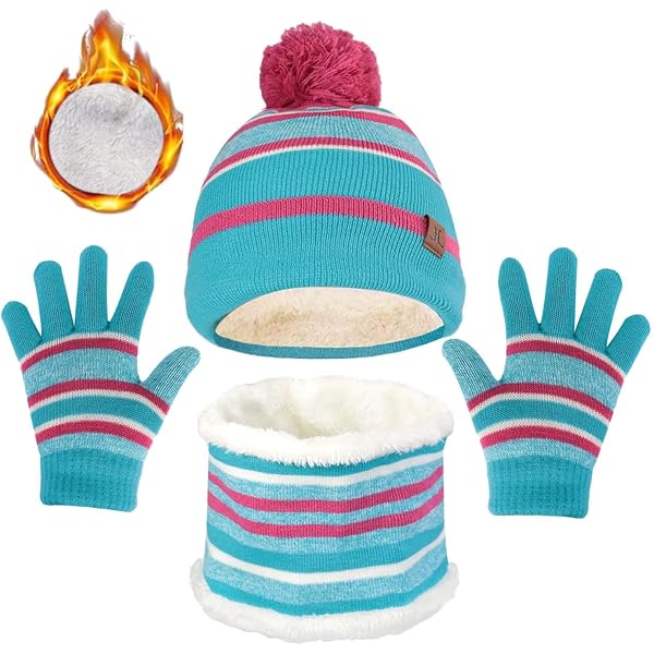 Ensemble Bonnet + Tour De Cou + Gants Tricotés Pour Enfant 2-6 Ans - Motif Dinosaure, Doublure Polaire, Hiver - 3 Pièces