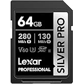 Lexar Silver Pro SD Scheda SD 64GB, Scheda di memoria UHS-II, V60, U3, C10, Scheda SDXC, Fino a 280 MB/s di lettura, per Foto