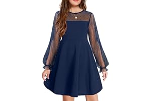 Arshiner Robe pour Fille Robe à Manches Longues Robe d'automne en Maille Une Ligne Robes de soirée décontractées avec Poches Robes pour Enfants de 6 à 13 Ans