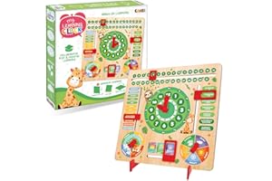 CRAZE English Learning Clock for Kids: Time, Weather, Months, Days of the Week... Educational Wooden Game with Animal Designs, Green