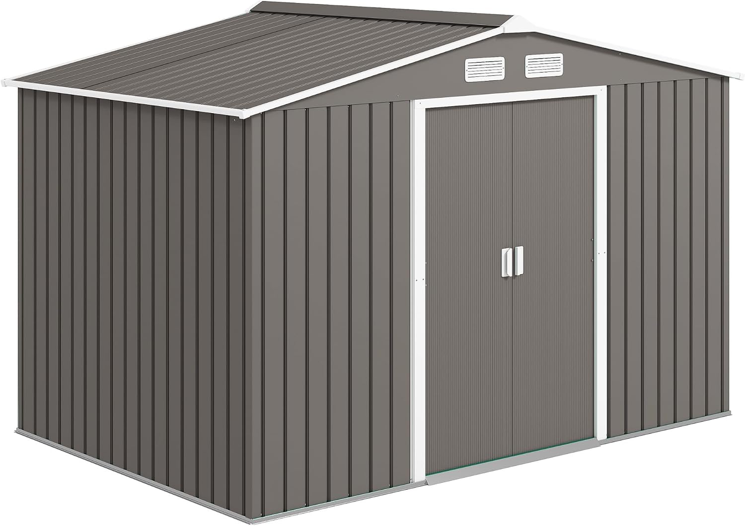 Outsunny Caseta de Jardín Exterior, 5 m² 277x195x192 cm, Cobertizo de Jardín Exterior Metálico con 2 Puertas Correderas, Base Refuerzo (Suelo NO Incluido) y 4 Ventanas, Gris
