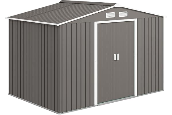Outsunny Abri de Jardin en Acier galvanisé XXL 5,4 m² avec kit de Fondation 277 x 195 x 192 cm, cabane de Jardin cabanon Rangement Outils avec Portes coulissantes verrouillables et 4 aérations, Gris