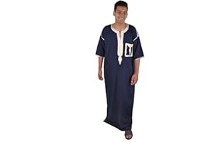 Egypt Bazar Herren-Kaftan mit Stick-Bordüren, Nachtblau (KAM00595)