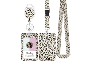 Uniclife Porte Badge Coulissant Léopard en Plastique avec Enrouleur de Badge Rétractable Mousqueton Lanière Détachable Porte Carte Navigo Vertical Gaufré pour Travailleur Infirmier Enseignant Étudiant