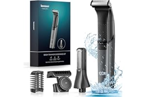 Kensen Body Hair Trimmer Men 2in1, Safe Mens Body Shaver for Pube Intimate, Waterproof Pubic Balls Hair Shaver for Men, Ball Body Groomer with Dual Cutterheads/Adjustable Combs