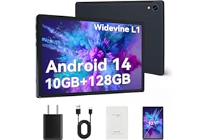 FECLYDET Tablet 10 Pulgadas, Android 14 Octa-Core con 10GB RAM+128GB ROM(1TB TF), Widevine L1,Bluetooth 5.0, Cámara Dual, 5000mAh, WiFi6（Negro）