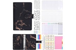 Umitive A6 Budget Planner , 62pcs Binder Budget Notizbuch mit PVC Tasche mit Reißverschluss, Budget-Nachfüllpackungen, Etikettenaufklebern, Ringbuch für Bargeld/Budget/Geldsparen （Schwarzer Marmor）