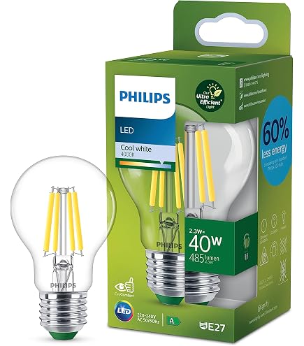 Ampoule LED Philips Ultra Efficient Classe A - 40W Équivalent, E27, Blanc Froid 4000K, Dépoli