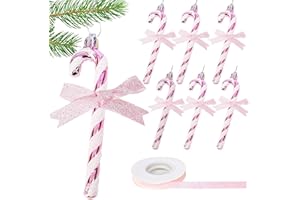 COLOFALLA 6pcs Bastón Caramelo con Purpurina Navidad + 1 Rollo Cinta Rosa Colgante Árbol Navidad Adorno Decoración Navideño