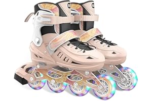 OLYSPM Inline Skates Kids,Roller Skates,5 Sizes of Adjustable Skates with Chinese Style Pattern and 8 Light up Wheels for Boy and Girls