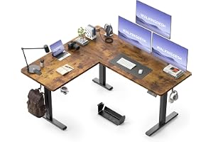 WALKINGDESK L-formad Höjdjusterbart Skrivbord, Elektriskt 160 x 140 cm Datorskrivbord med 4 Minnesfunktion, Höj- Och Sänkbart Elektriskt Hörnskrivbord, Ergonomiskt Ståbord, Rustik