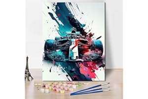 TISHIRON Racing Paint by Numbers F1 Racing Paint by Numbers Kit de peinture à l'huile pour adultes débutants avec pinceaux et pigment acrylique Décoration murale 40 x 50 cm